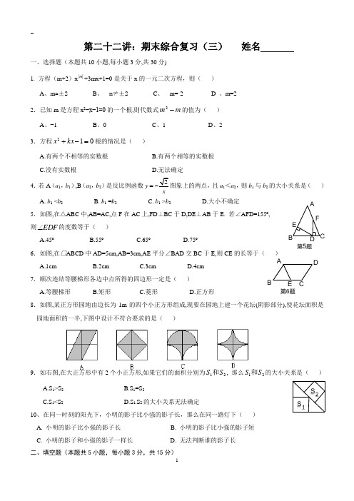 深圳中学初三期末综合复习(三)