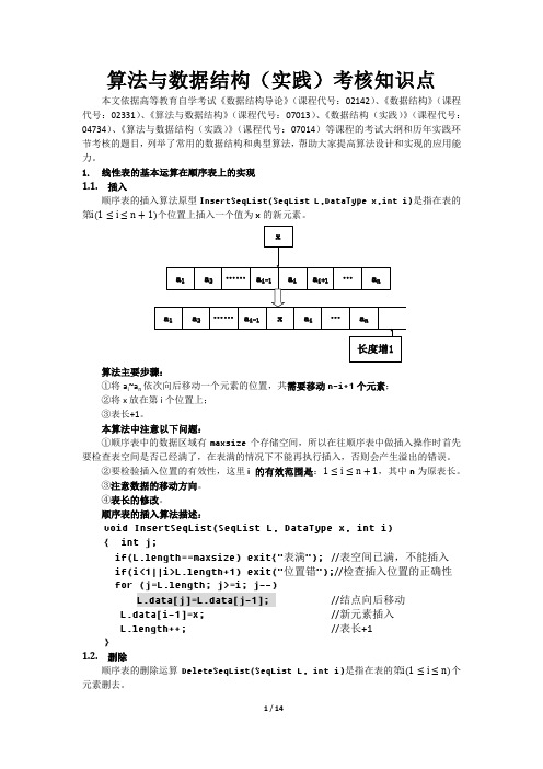 算法与数据结构(实践)考核知识点