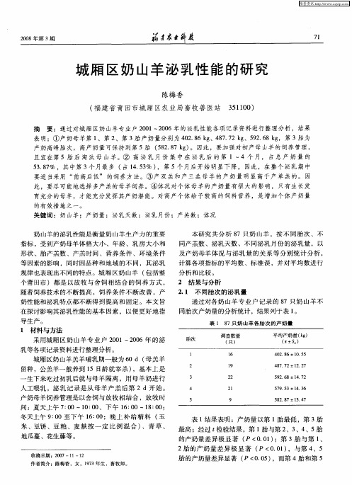 城厢区奶山羊泌乳性能的研究