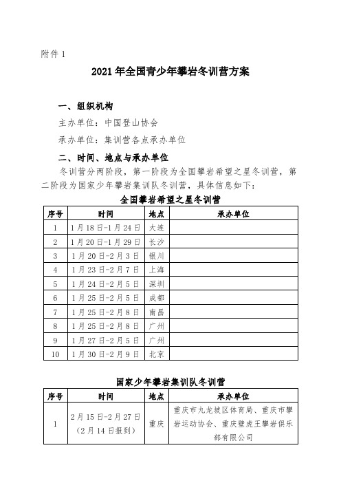 2021年全国青少年攀岩冬训营活动方案