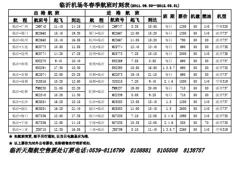 临沂航班时刻表