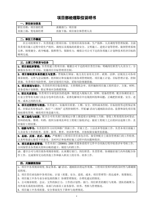 基建工程实施项目部各岗位员工详细说明书1