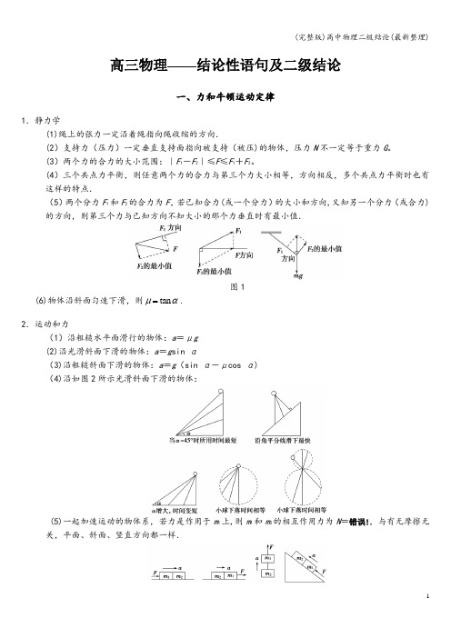 (完整版)高中物理二级结论(最新整理)