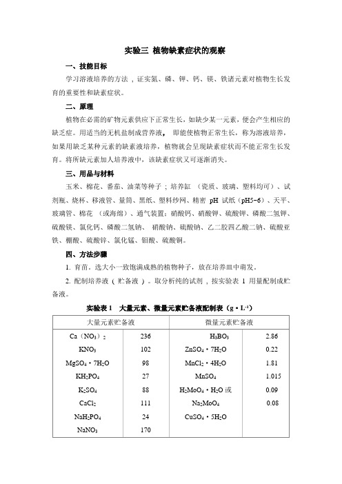 植物缺素症状的观察