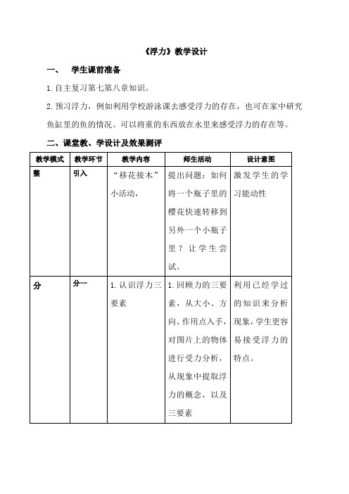 人教版八年级物理下册第十章    10.1 浮力 教案