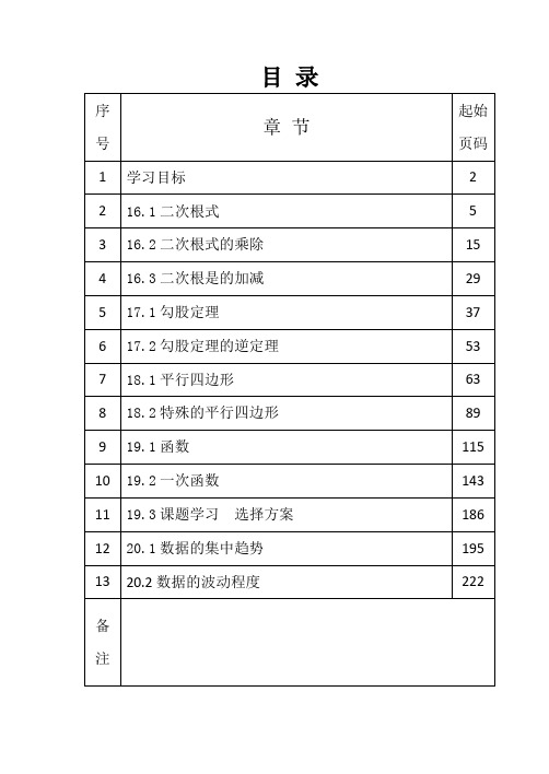 人教版版八级下数学：全册导学案表格版