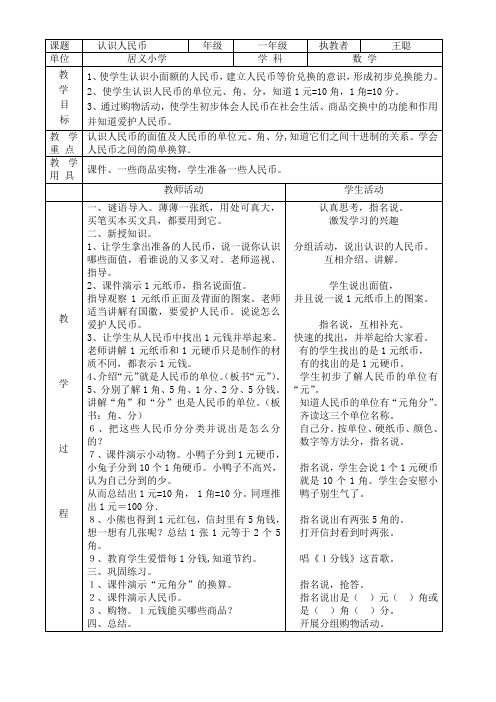 小学数学人教2011课标版一年级认识人民币导入