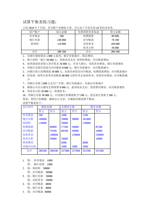 试算平衡表练习