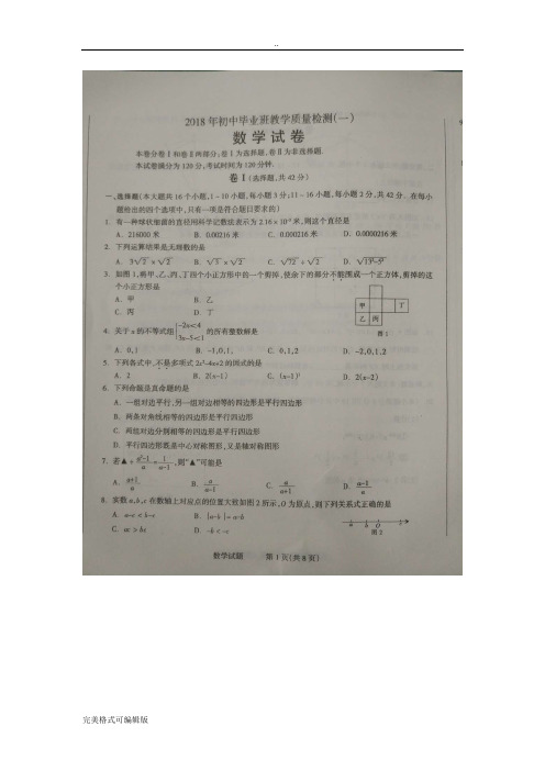 数学河北省石家庄长安区2018年初中毕业班教学质量检测数学试卷(图片版含答案)