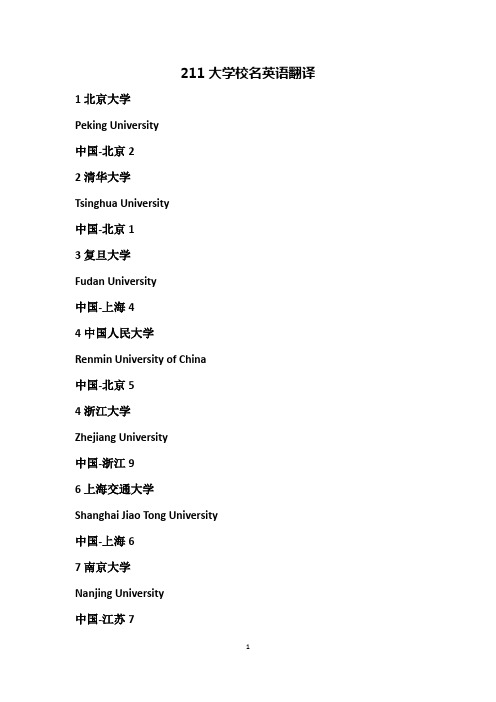 211大学校名英语翻译