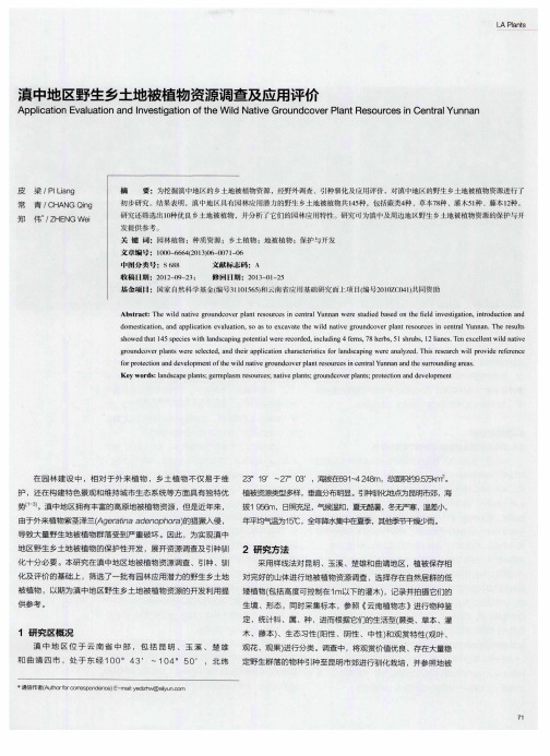 滇中地区野生乡土地被植物资源调查及应用评价