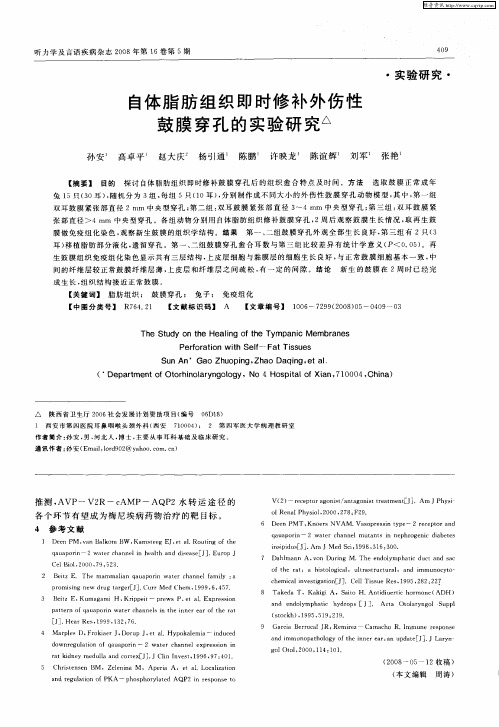 自体脂肪组织即时修补外伤性鼓膜穿孔的实验研究