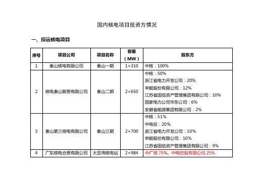 我国核电项目投资情况