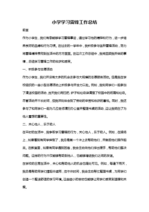 小学学习雷锋工作总结