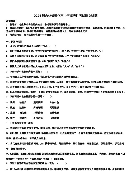 2024届吉林省通化市中考适应性考试语文试题含解析