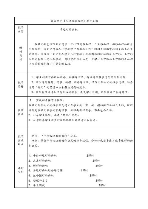 人教版五年级上册第六单元《多边形的面积》全单元备课(单元备课+课时备课)