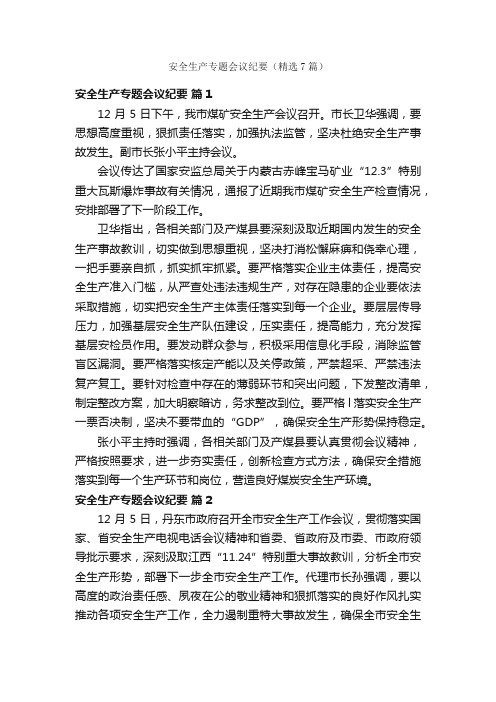 安全生产专题会议纪要(精选7篇)