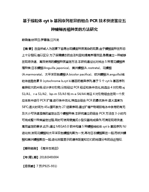 基于线粒体cyt b基因序列差异的组合PCR技术快速鉴定五种鳗鲡养殖种类的方法研究