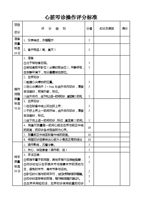 心脏叩诊操作评分标准