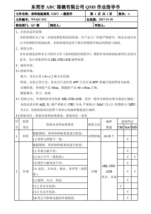 眼镜架作业指导书：12来料检验规范(SIP)—塑胶件(2页)