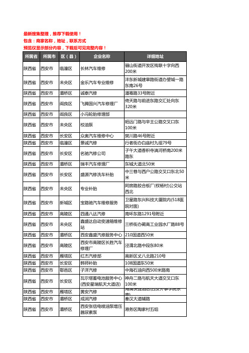 新版陕西省西安市汽车维修企业公司商家户名录单联系方式地址大全3230家