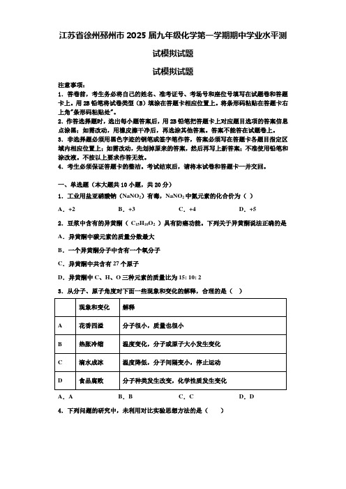 江苏省徐州邳州市2025届九年级化学第一学期期中学业水平测试模拟试题含解析