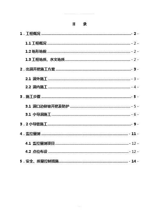 XX隧道出洞方案