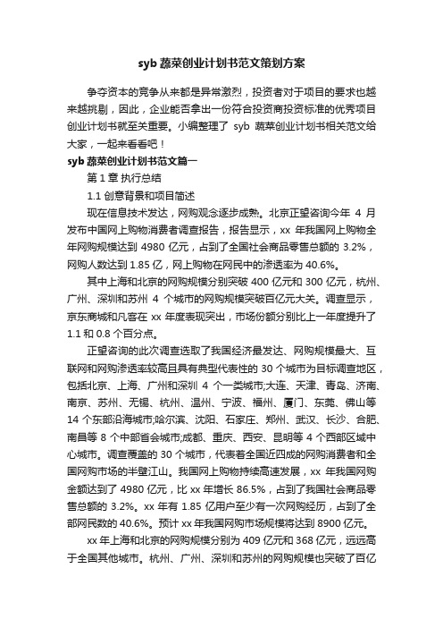 syb蔬菜创业计划书范文策划方案