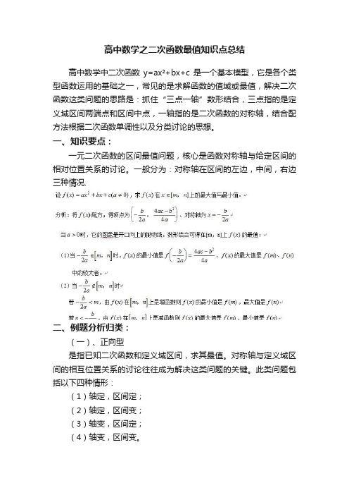 高中数学之二次函数最值知识点总结