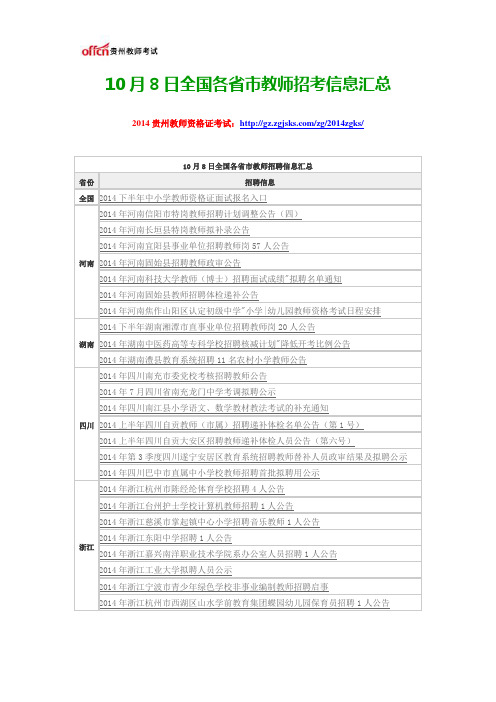 10月8日全国各省市教师招考信息汇总