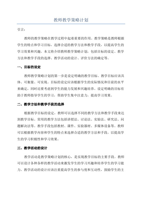 教师教学策略计划