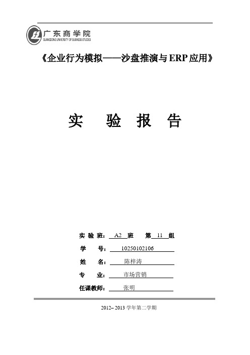 企业行为模拟与沙盘推演ERP个人实验报告