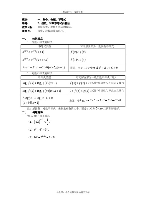 高考一轮复习教案一(7)指数、对数不等式的解法(学生) (2)