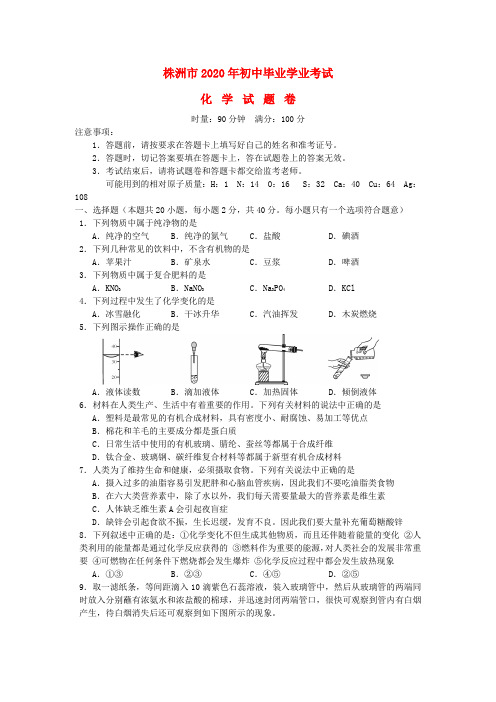 湖南省株洲市2020年中考化学真题试题(含答案)(1)