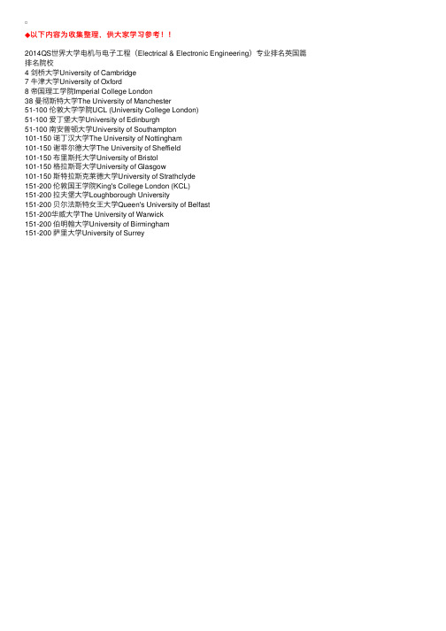 QS世界大学电机与电子工程专业排名英国篇