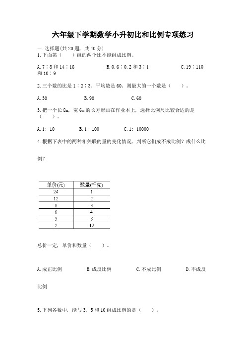 六年级下学期数学小升初比和比例专项练习加下载答案精品及答案