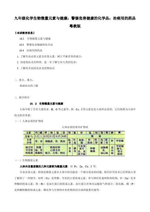 化学：第十章《食品、药品和健康》复习教案(2)(粤教版九年级下)