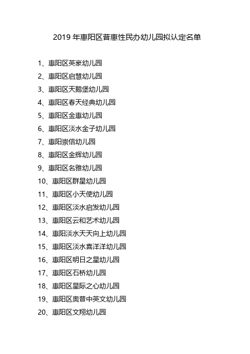 2019年惠阳区普惠性民办幼儿园名单.pdf