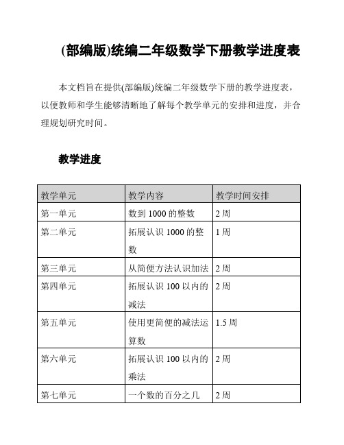 (部编版)统编二年级数学下册教学进度表