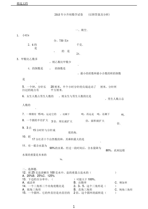 小升初数学习题带答案及详细分析