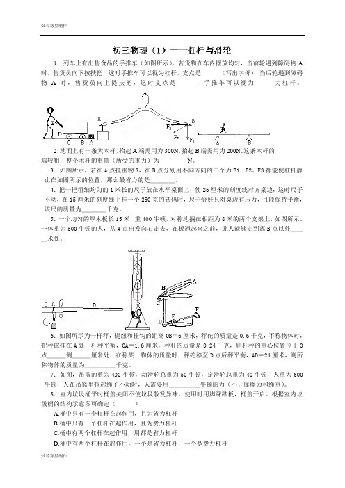 苏科版九年级物理上册第十一章《简单机械和功》《杠杆与滑轮》练习