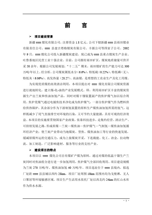 煤分质清洁高效综合利用项目环境影响报告书