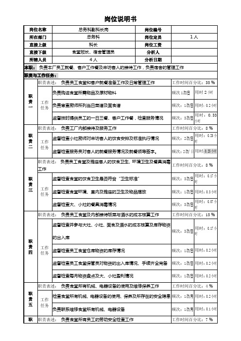 总务科副科长岗位说明书