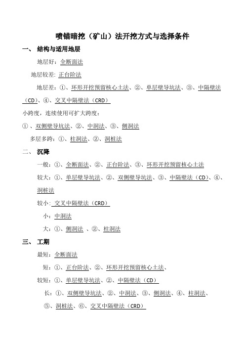 喷锚暗挖矿山法开挖方式与选择条件