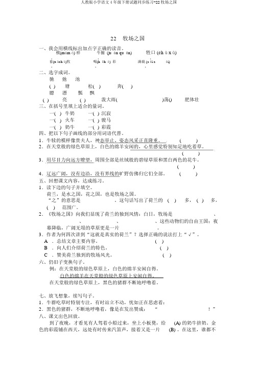 人教版小学语文4年级下册试题同步练习-22牧场之国