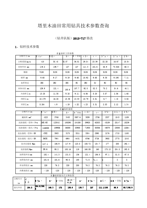 钻具常用技术参数查询钻井队