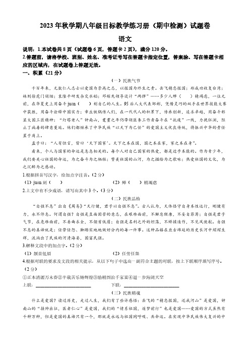 广西壮族自治区梧州市苍梧县2023-2024学年八年级上学期期中语文试题(含答案)