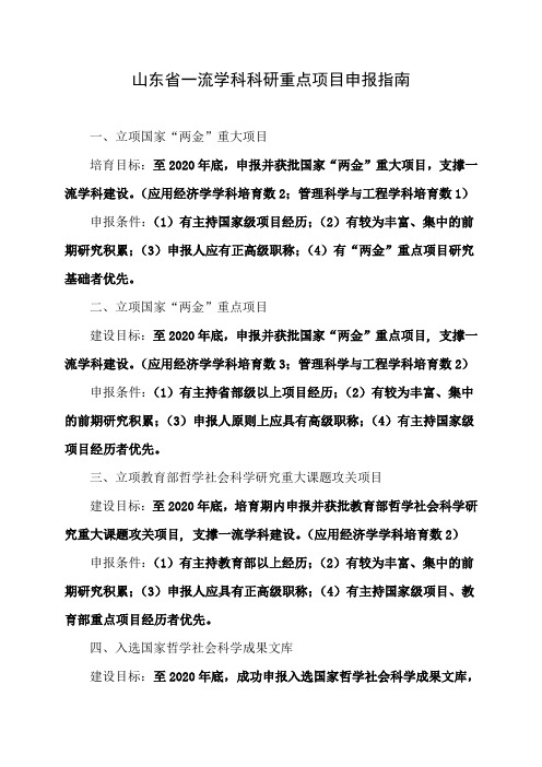 山东省一流学科科研重点项目申报指南