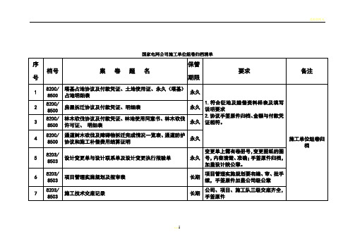 国家电网公司施工单位组卷归档清单