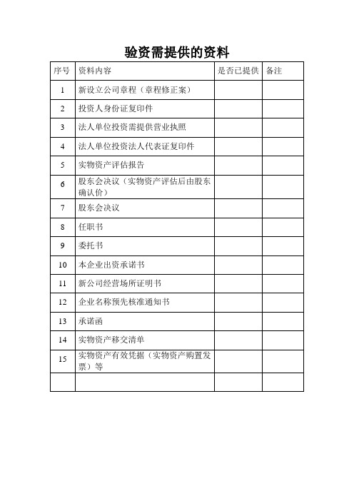 设立验资需提供的资料